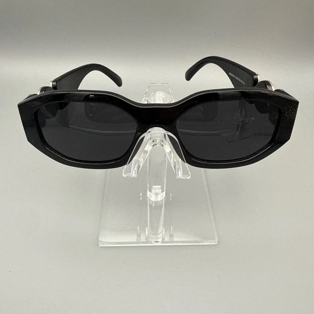 Rectangular Geometric Thick Black Sunglasses Gold Detail Tinted Lenses Trending